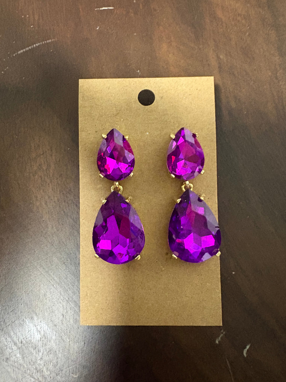 Formal Earrings Purple Double Teardrop Dangle