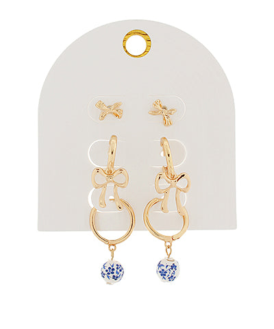 Bow & Ceramic Ball Dangle Hoop Set