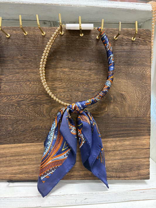 Scarf Necklace - Orange and Blue