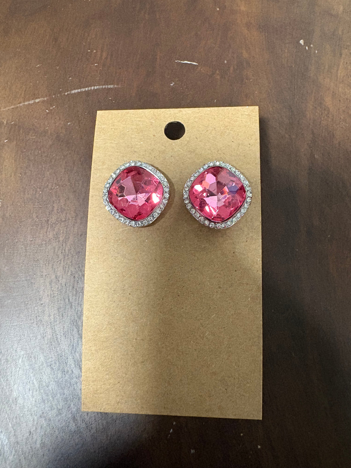 Formal Earrings Pink Silver Outlined Stud