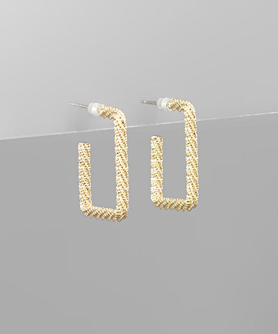 Gold Textured Square Hoop