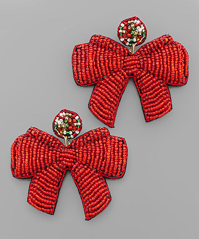 Christmas Bows Beaded Earrings