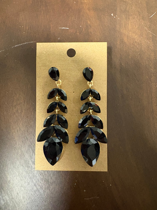 Formal Earrings Black Gold Base Long Dangle