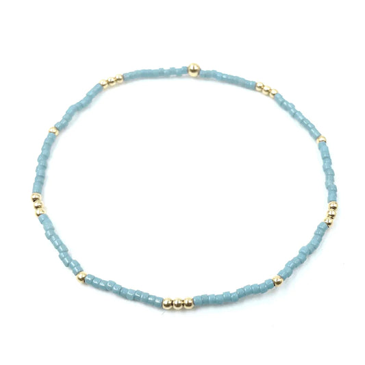 2mm Newport Pale Turquoise Blue + Gold Filled Waterproof Bracelet