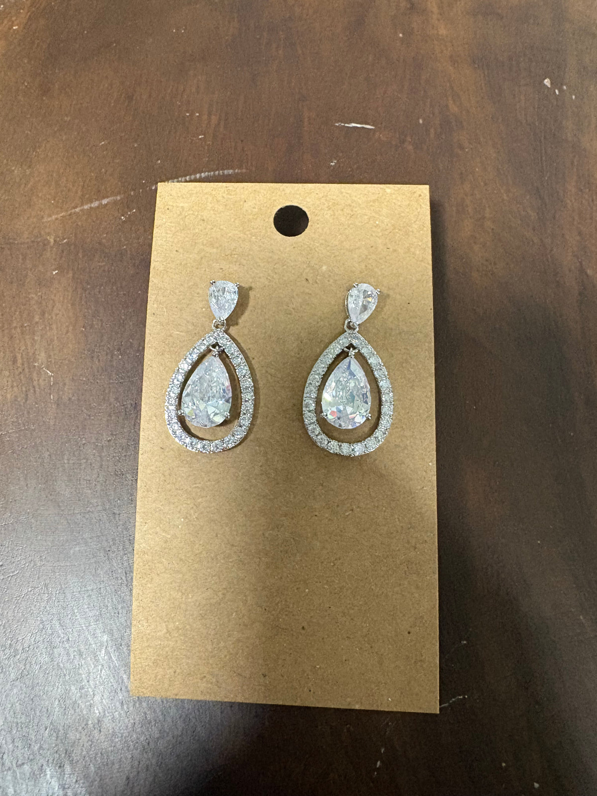 Formal Earrings Silver Base Clear Open Outlined Teardrop