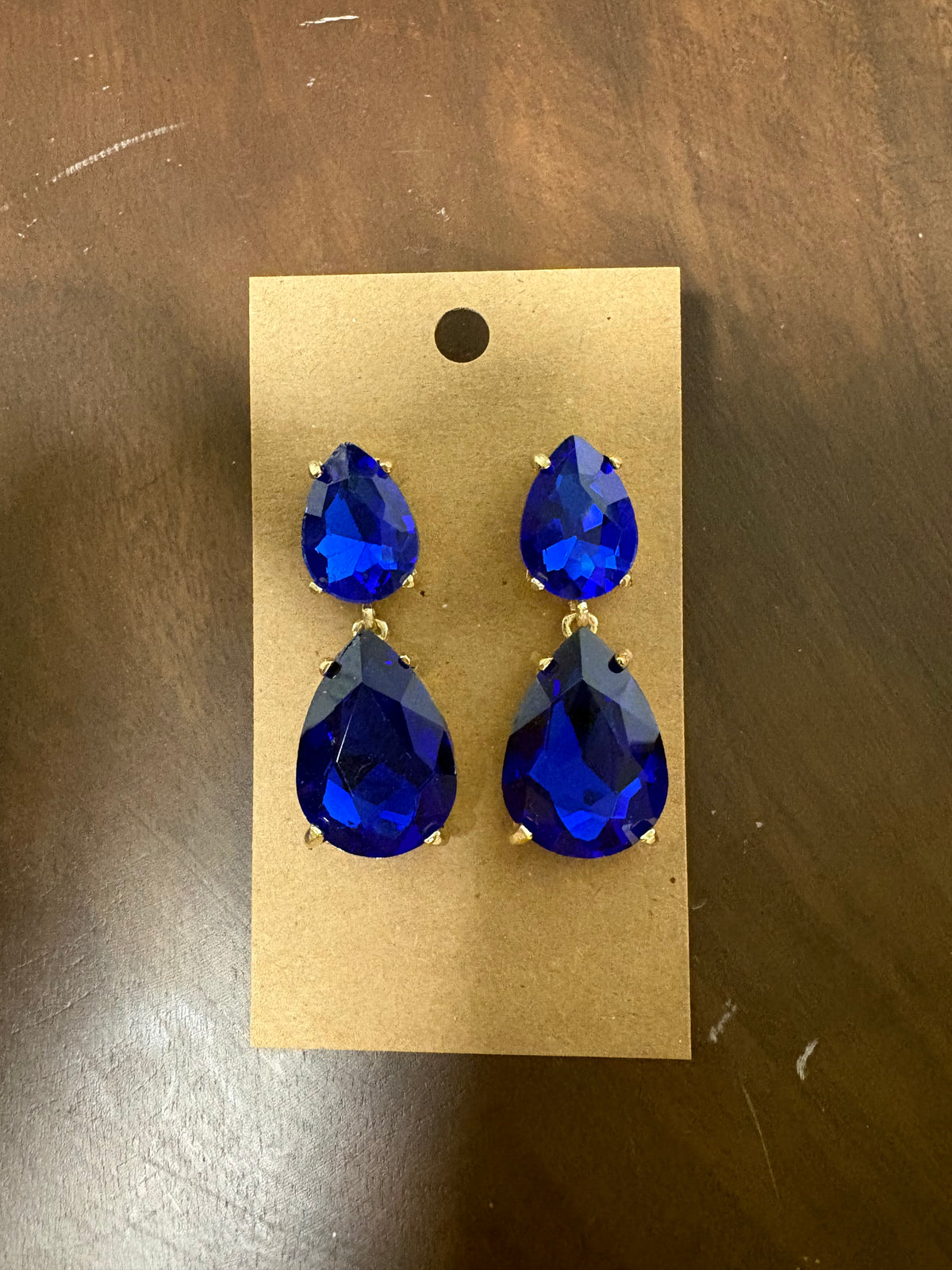 Formal Earrings Royal Blue Double Teardrop Dangle