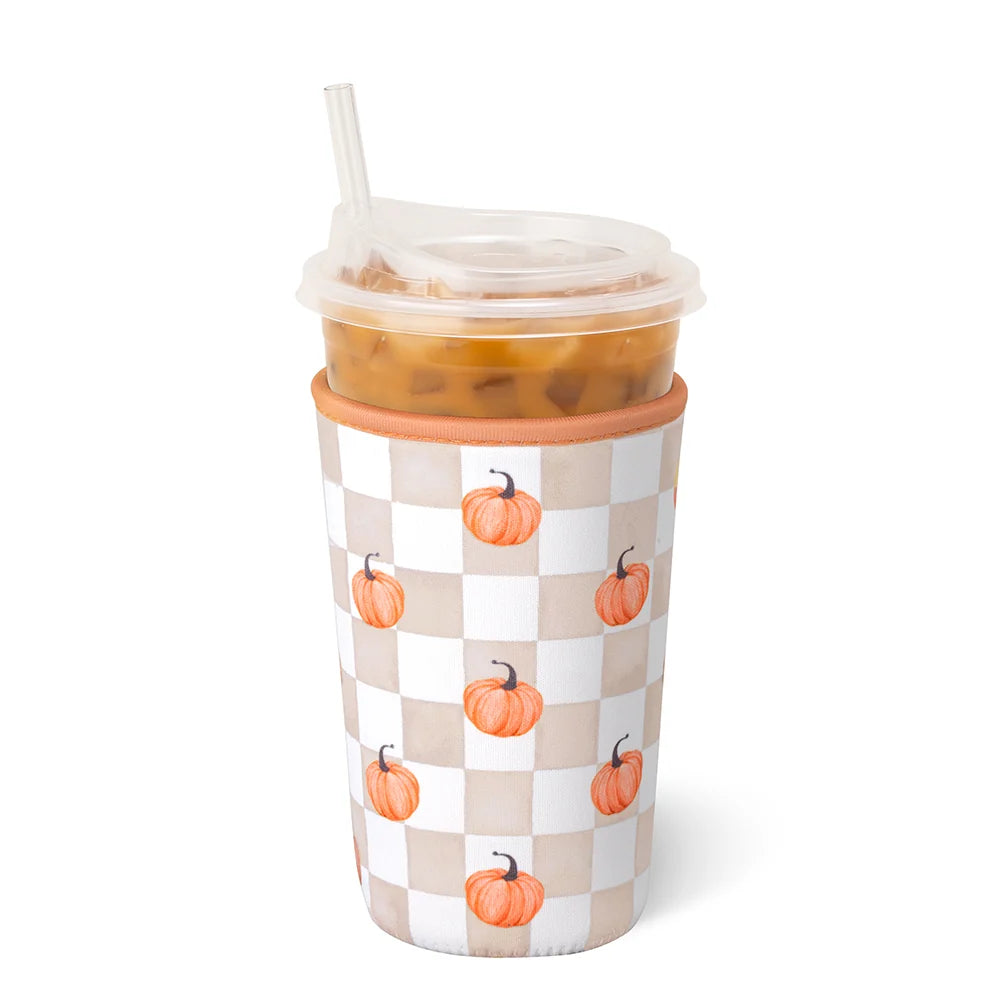 Swig Medium Iced Cup Coolie - Pumpkin Checked