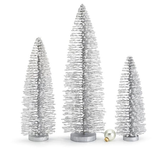 Silver Glitter Bottle Brush Trees