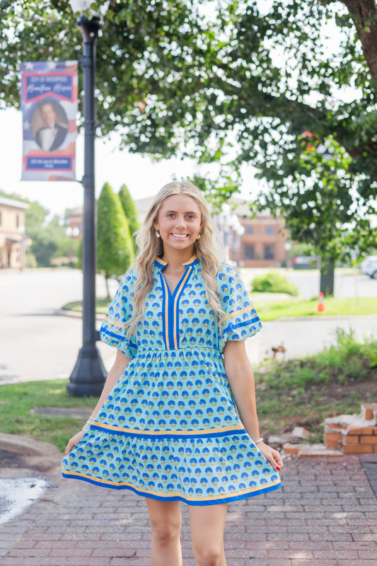 Boho Chic Mini Dress - Aqua