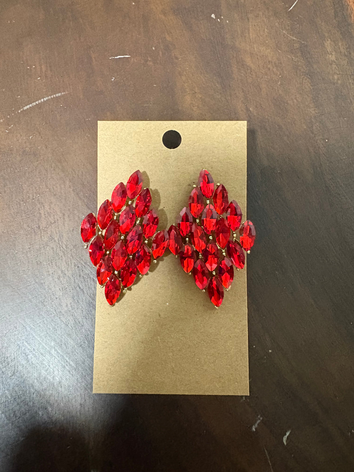 Formal Earrings Red Diamond Teardrop Cluster