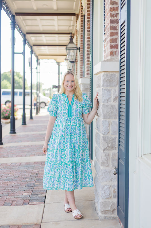 Azure Flowers Midi Dress