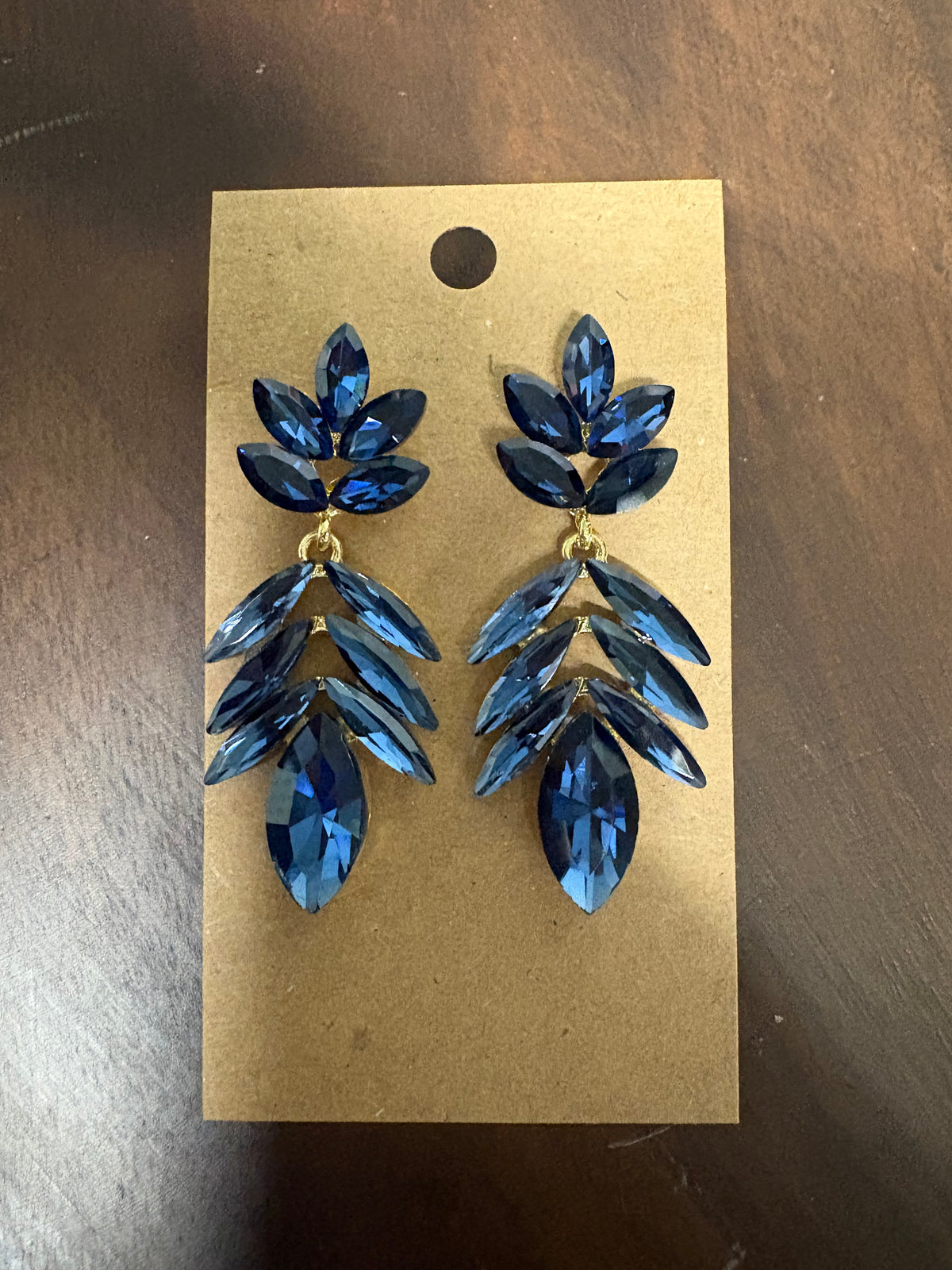 Formal Earrings Navy Blue Pointed Oval Dangle
