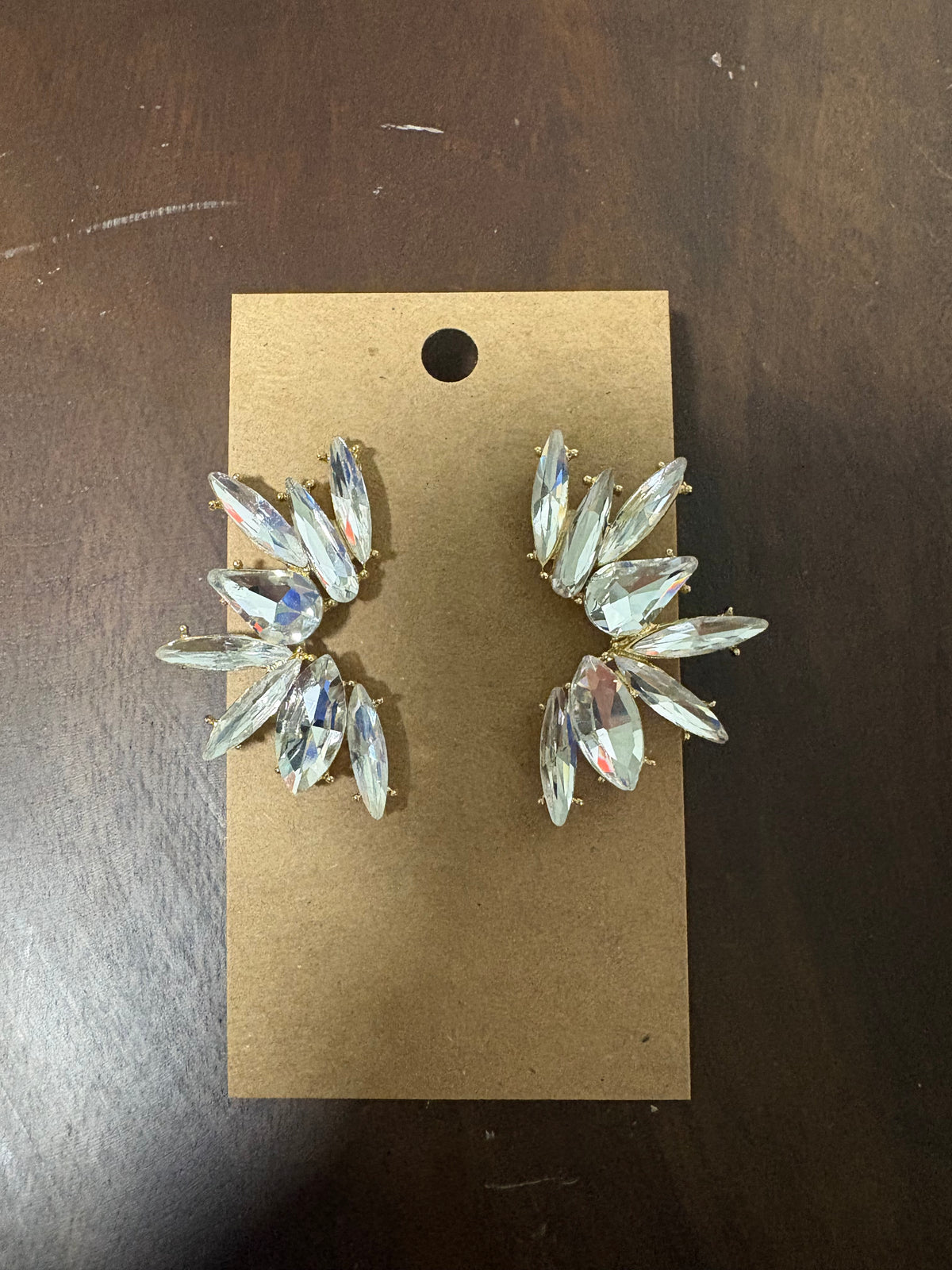 Formal Earrings Gold Base Clear Pointed Rays