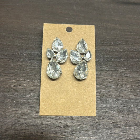 Formal Earrings Silver Base Clear Stone Small Leaf Cluster