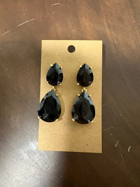 Formal Earrings Black Double Teardrop Dangle