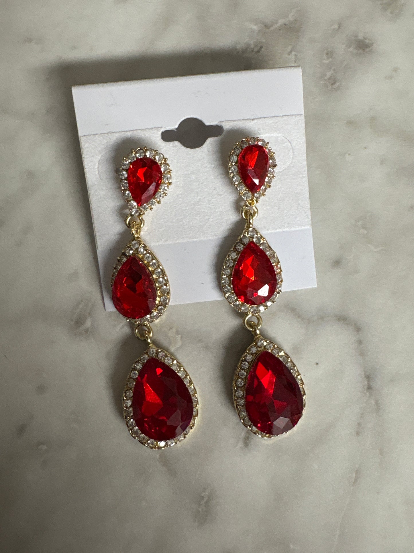 Formal Earring Red 3-Tier Drop