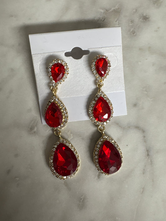Formal Earring Red 3-Tier Drop