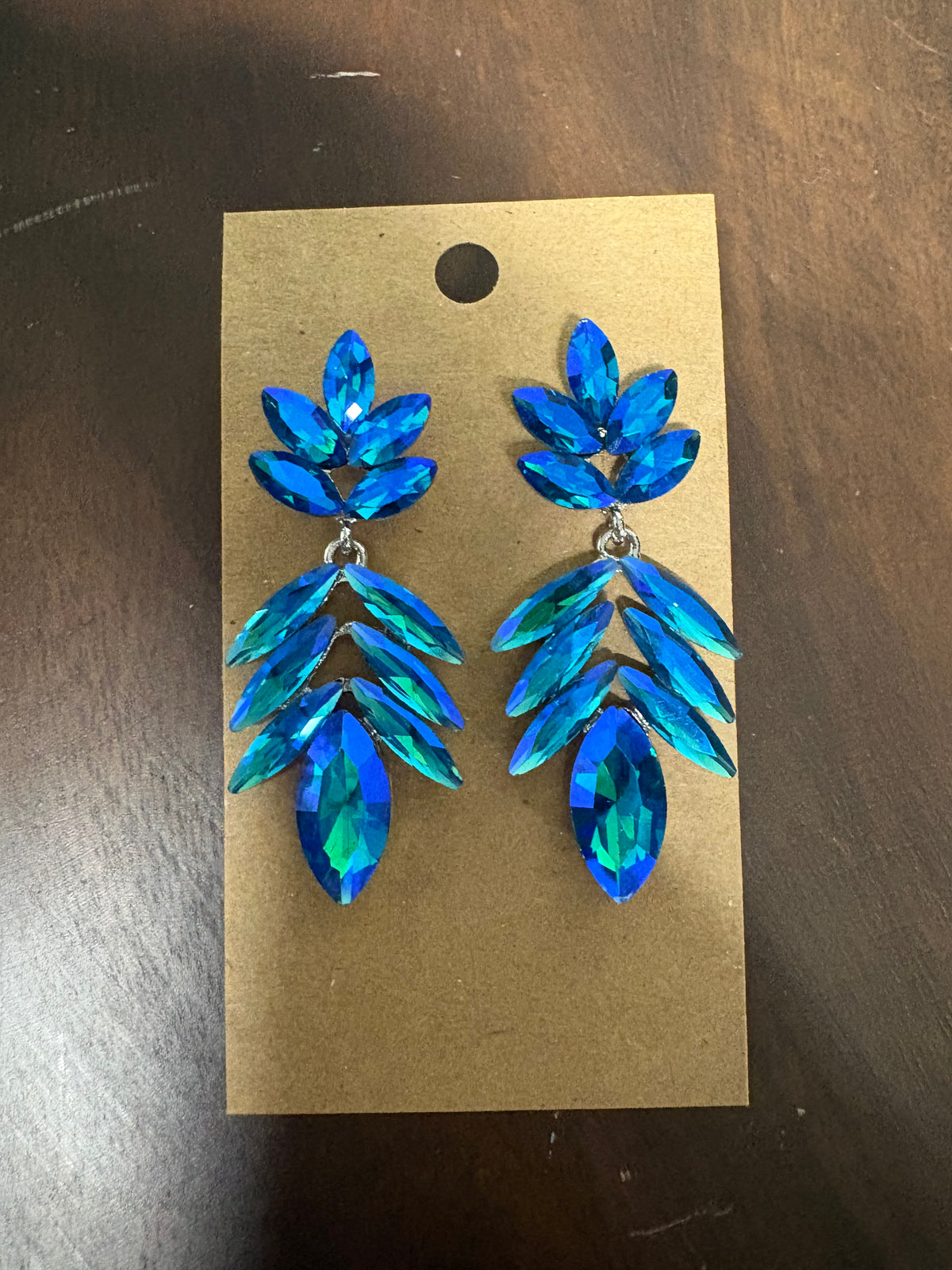 Formal Earrings Blue Green Turquoise Pointed Oval Dangle