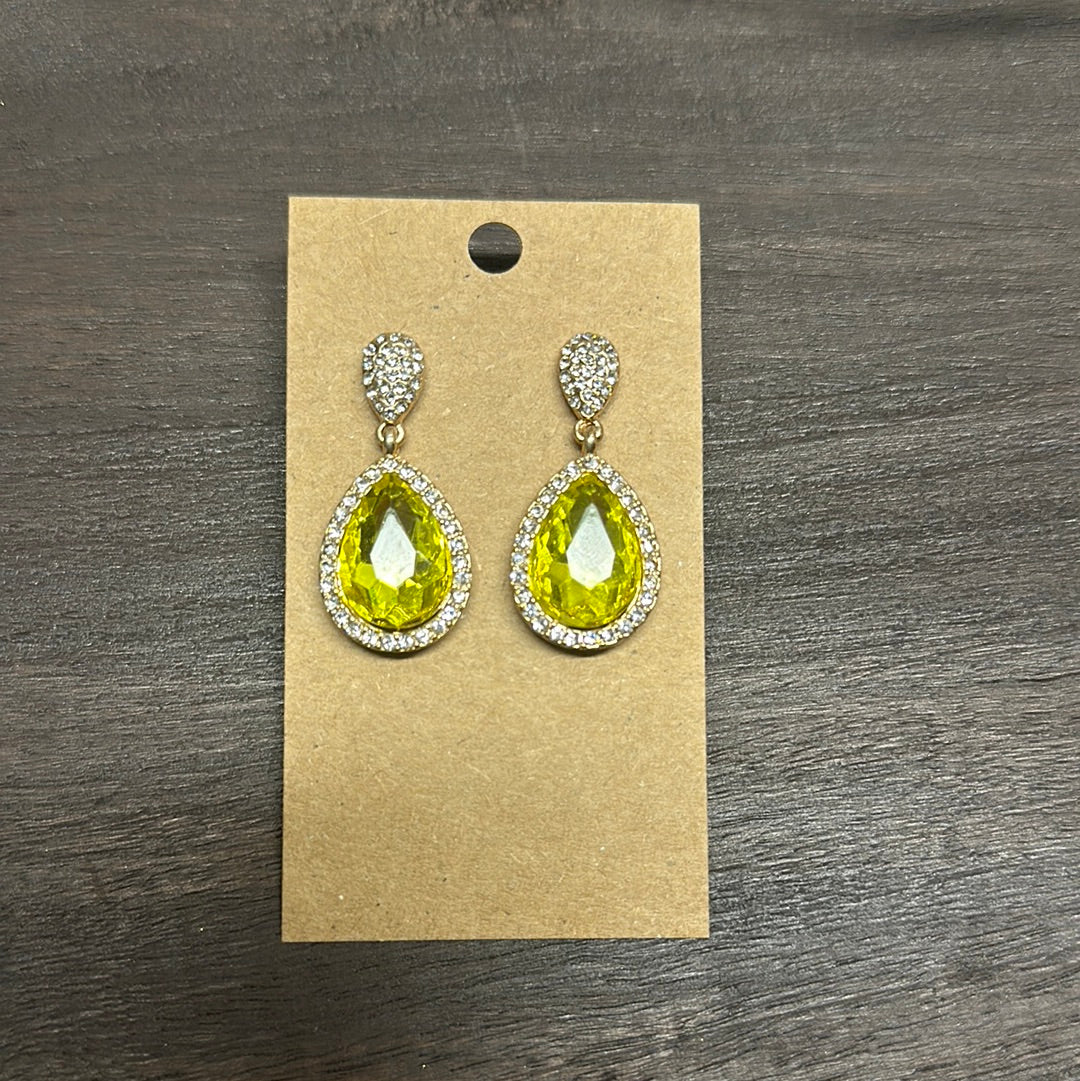 Formal Earrings Yellow Gold Base Silver Outline Small Teardrop