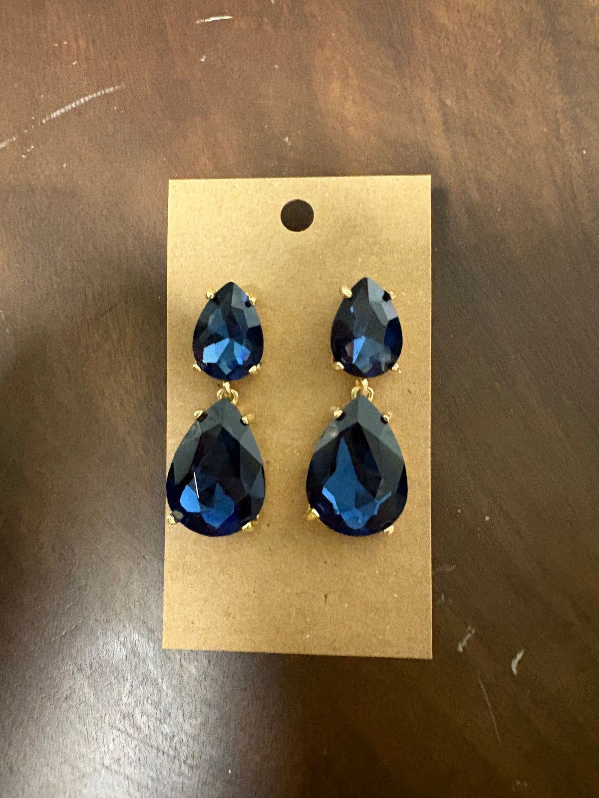 Formal Earrings Navy Blue Double Teardrop Dangle