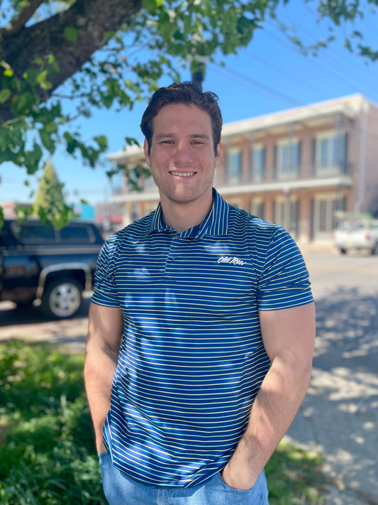 Old Row Striped Polo - Navy