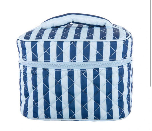 Light Blue & Navy Stripe Makeup Bag
