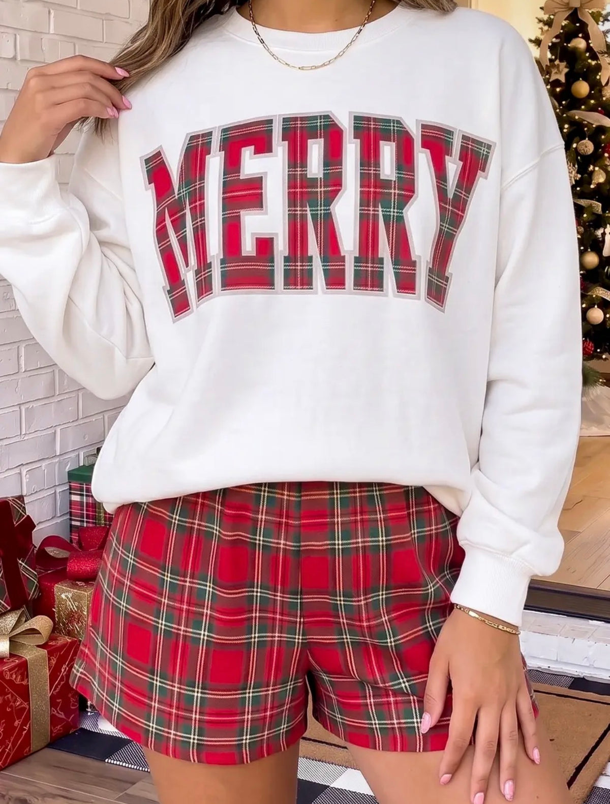 Merry Plaid Shorts Set - Red