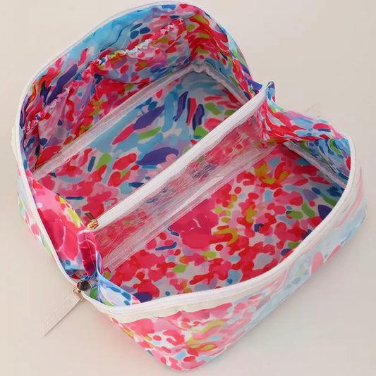 Waterproof Travel Makeup Organizer - Seaside Stripe