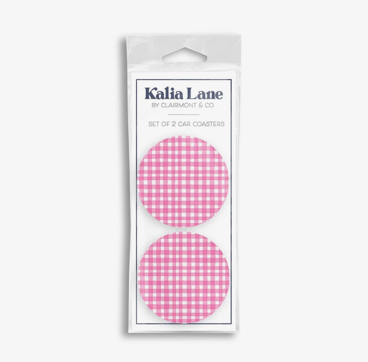 Pink Plaid 2-Pack Car Coaster