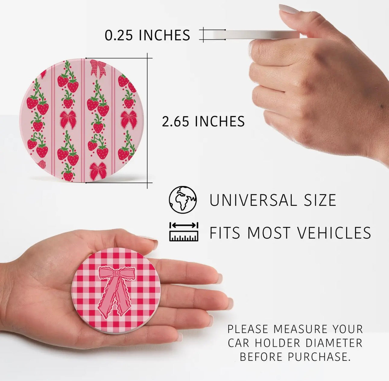 Strawberry & Bow 2-Pack Car Coaster