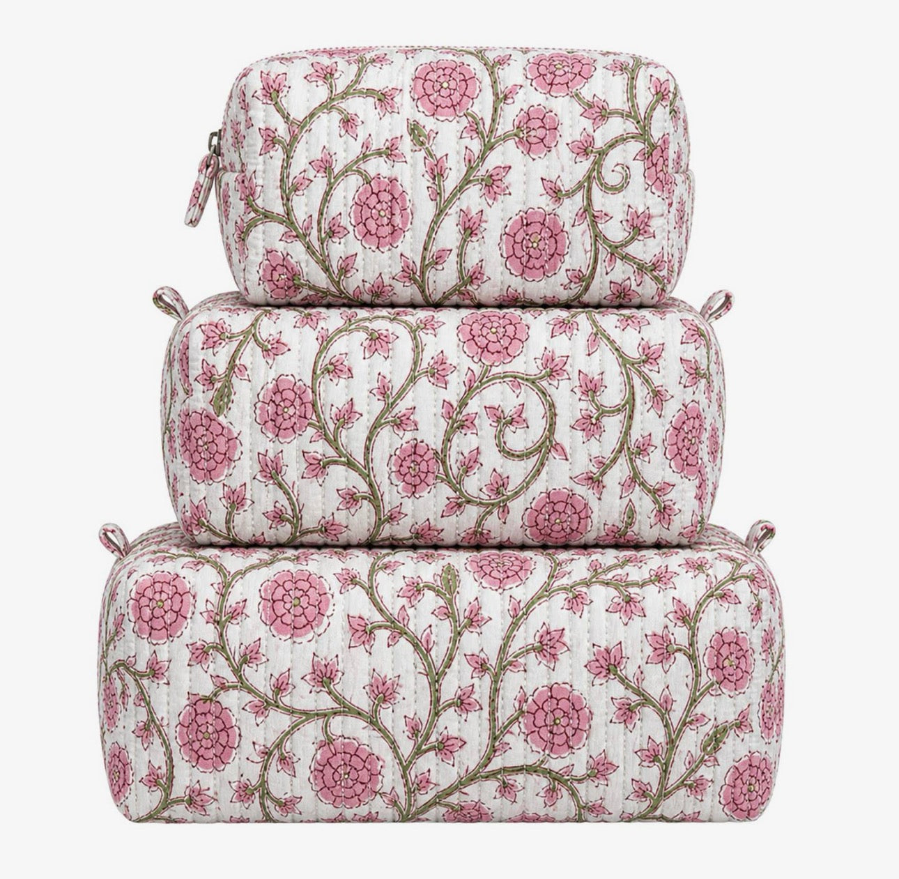 Light Pink Floral Quilted Bag - 3 in 1