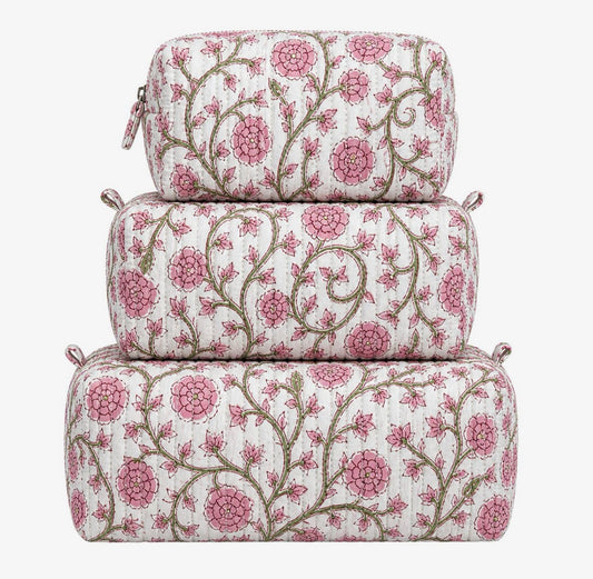 Light Pink Floral Quilted Bag - 3 in 1