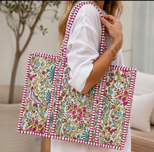 Multicolor Floral Quilted Bag - Large Tote