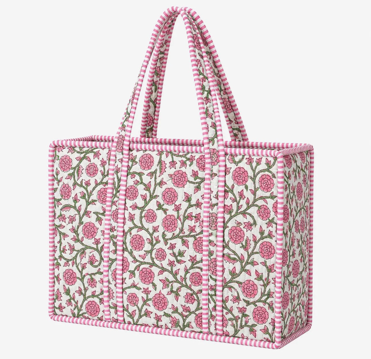 Light Pink Floral Quilted Bag - Large Tote
