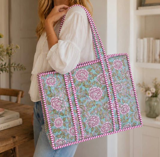Blooming Flower Quilted Bag - Large Tote