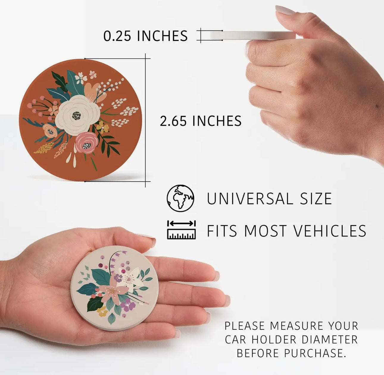 Vintage Floral 2-Pack Car Coaster
