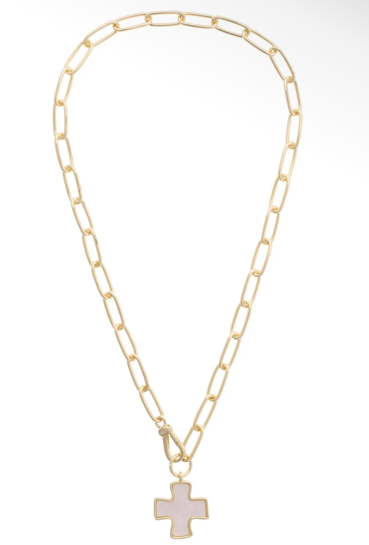 Pinky Cross Necklace in Mother of Pearl