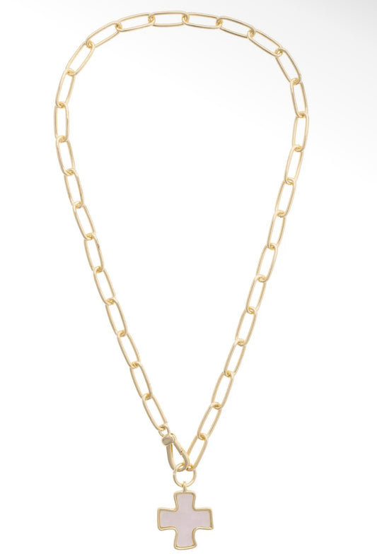 Pinky Cross Necklace in Mother of Pearl