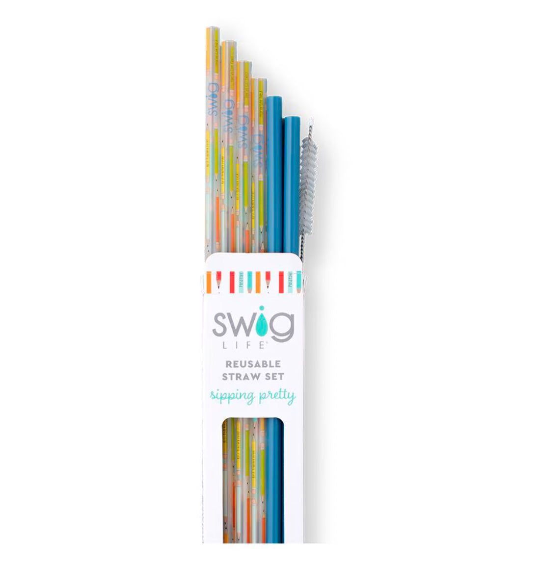 Swig Teacher Life + Blue Reusable Straw Set