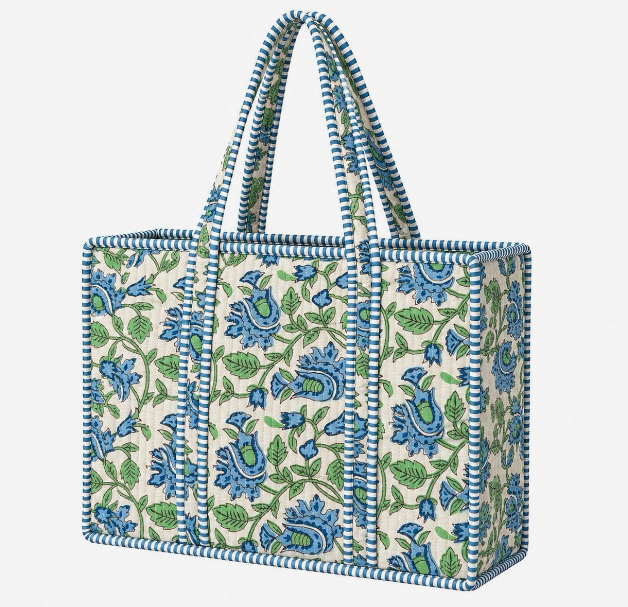Blue Paisley Quilted Bag - Large Tote