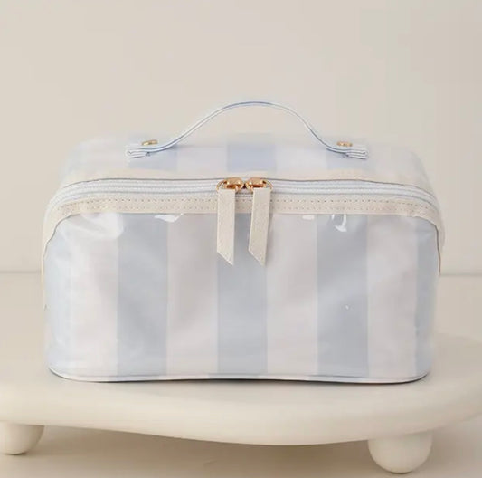Waterproof Travel Makeup Organizer - Seaside Stripe