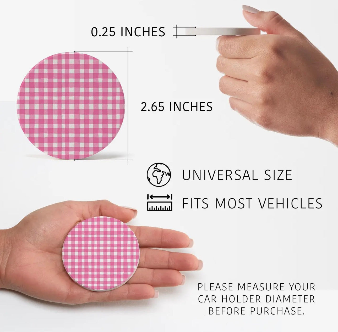 Pink Plaid 2-Pack Car Coaster