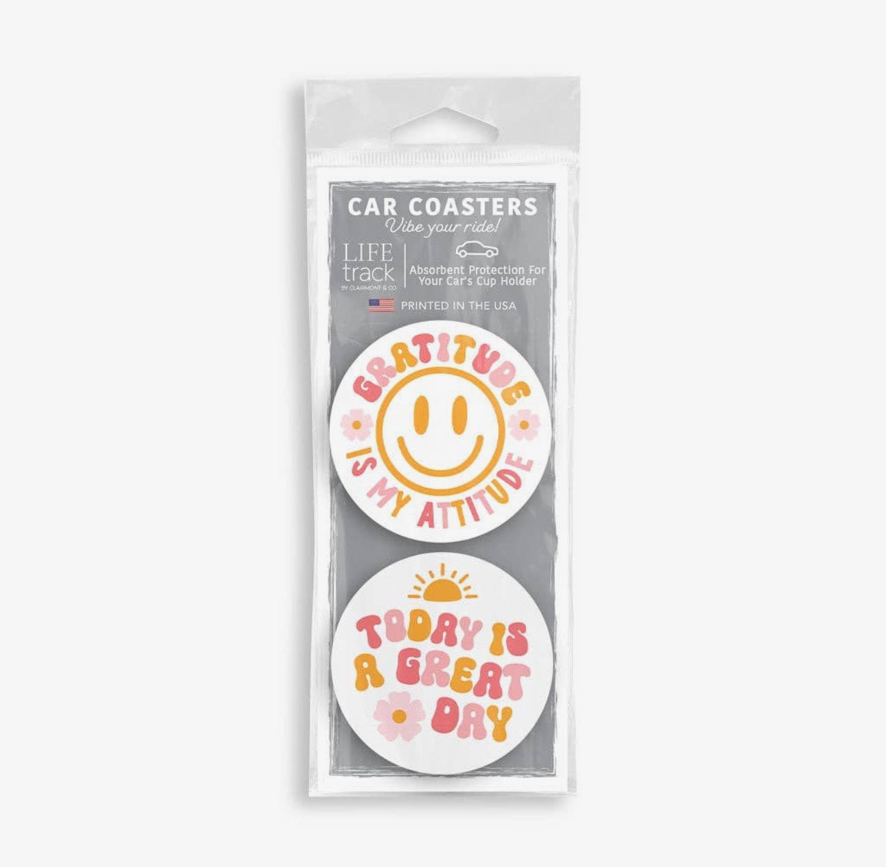 Gratitude & Great Day 2-Pack Car Coaster