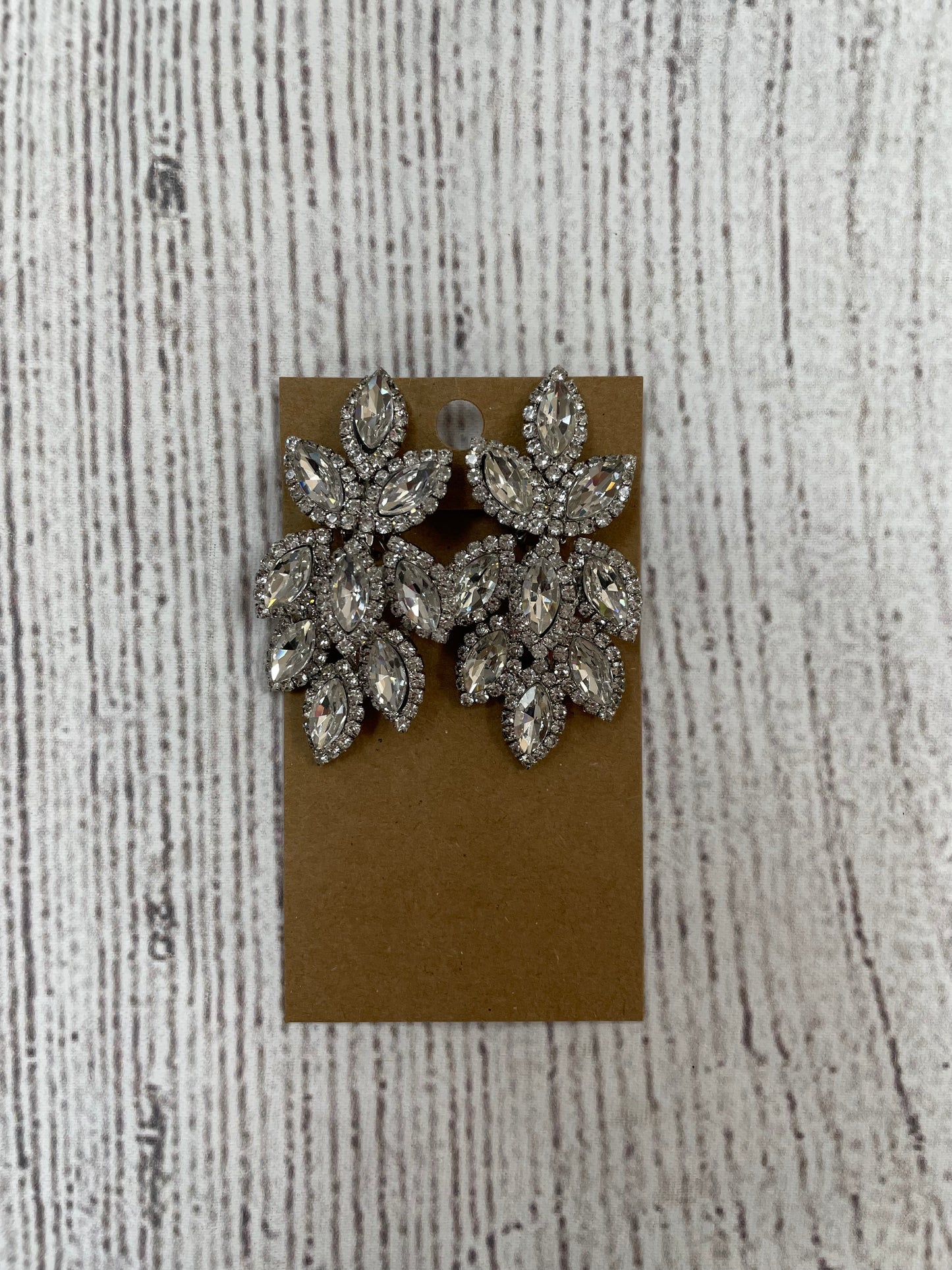 Formal Earrings Clip On Silver Clear Leafy