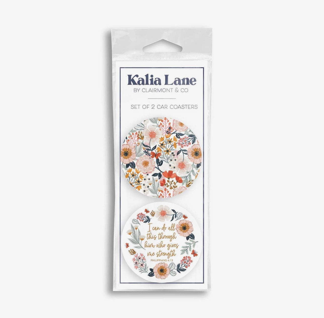 Floral Faith Strength 2-Pack Car Coaster