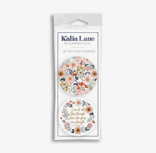 Floral Faith Strength 2-Pack Car Coaster