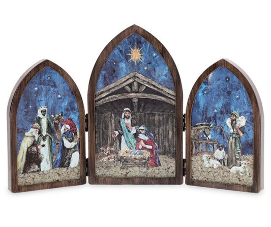 Wooden Tri-Fold Nativity Scene Shelf Sitter