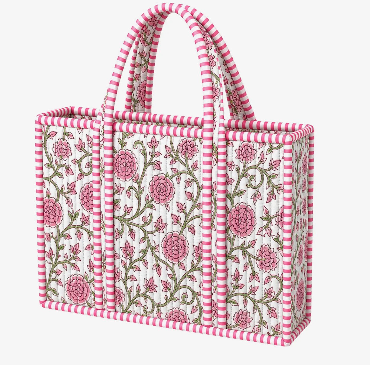 Light Pink Floral Quilted Bag - Mini Tote