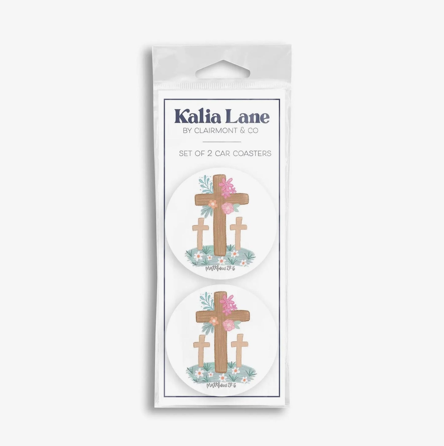 Matthew 28:6 Floral Cross 2-Pack Car Coaster