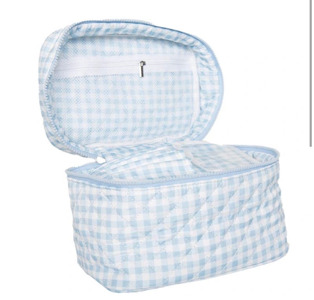 Light Blue Plaid Makeup Bag